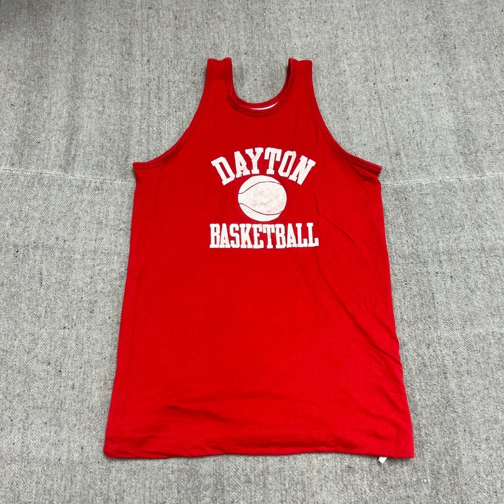 Vintage Dayton Basketball Tank Top Mens Large Red 1980s Champion Double Face